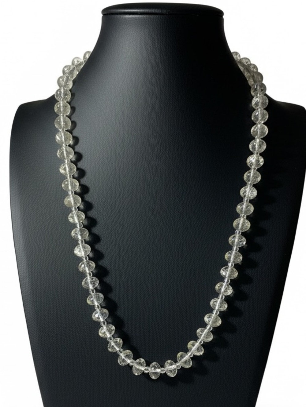 Vintage Clear Crackle Glass Beaded Necklace Strand 1950s